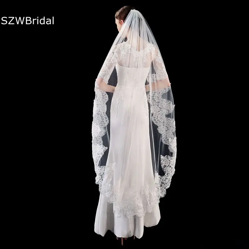

New Arrival Lace Applique Wedding veil Ivory Bride accessories wedding Veils Welon slubny Sposa Welon krótki