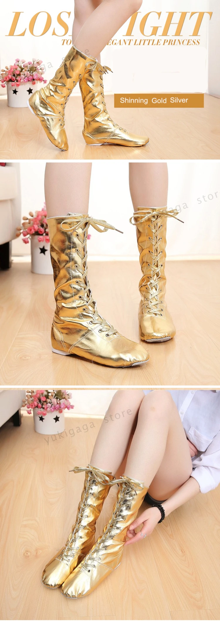 Tiejian/парусиновые детские танцевальные сапоги из искусственной кожи; обувь для джазовых танцев; высокие сапоги на шнуровке; цвет черный, золотой, серебряный; обувь для выступлений для девочек; o9a