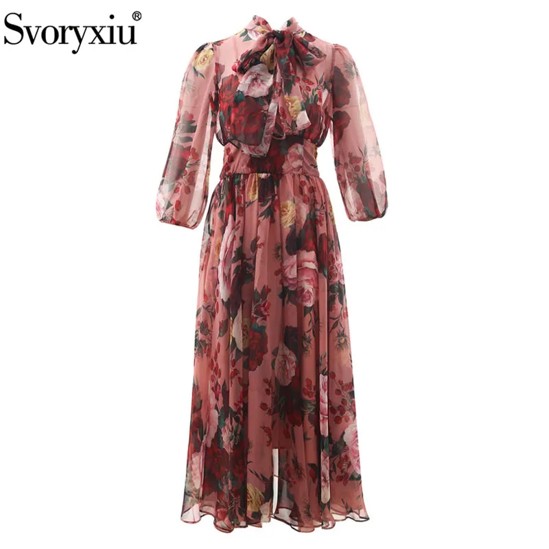 Svoryxiu 2019 Nieuwe Runway Herfst Party Chiffon Maxi jurken vrouwen Elegante Boog Kraag Vintage Kant Bloem Gedrukt Lange Jurk Svoryxiu 2019 Nieuwe Runway Herfst Party Chiffon Maxi jurken vrouwen Elegante Boog Kraag Vintage Kant Bloem Gedrukt Lange Jurk