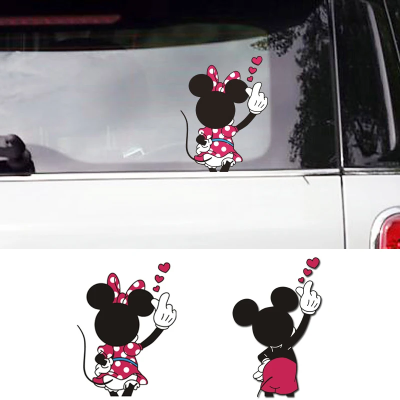 Hand Herz Disney Cartoon Mickey Mouse Auto Aufkleber Minnie Maus Styling Auto Fenster wasserdichte Abziehbilder Windschutz scheibe Dekoration