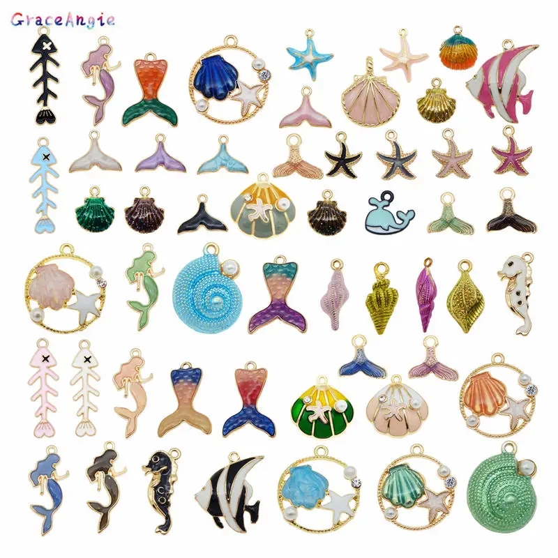 

10pcs Enamel Mermaid Starfish Shell Mixed Ocean Animal Shape Charms For Necklace Bracelet Earrings Pendant DIY Accessory