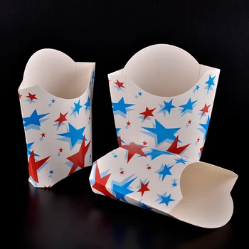 

Color Stars Paper French Fries Cup Disposable Fried Chicken Popcorn Snacks Cup Holder Foldable Dessert Package 100pcs/lot SK727
