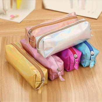 

High Quality Soft PU Iridescent Coin Purse Pencil Bag Case Box Container School Students Stationery Supplies 19*4.5*5.5cm