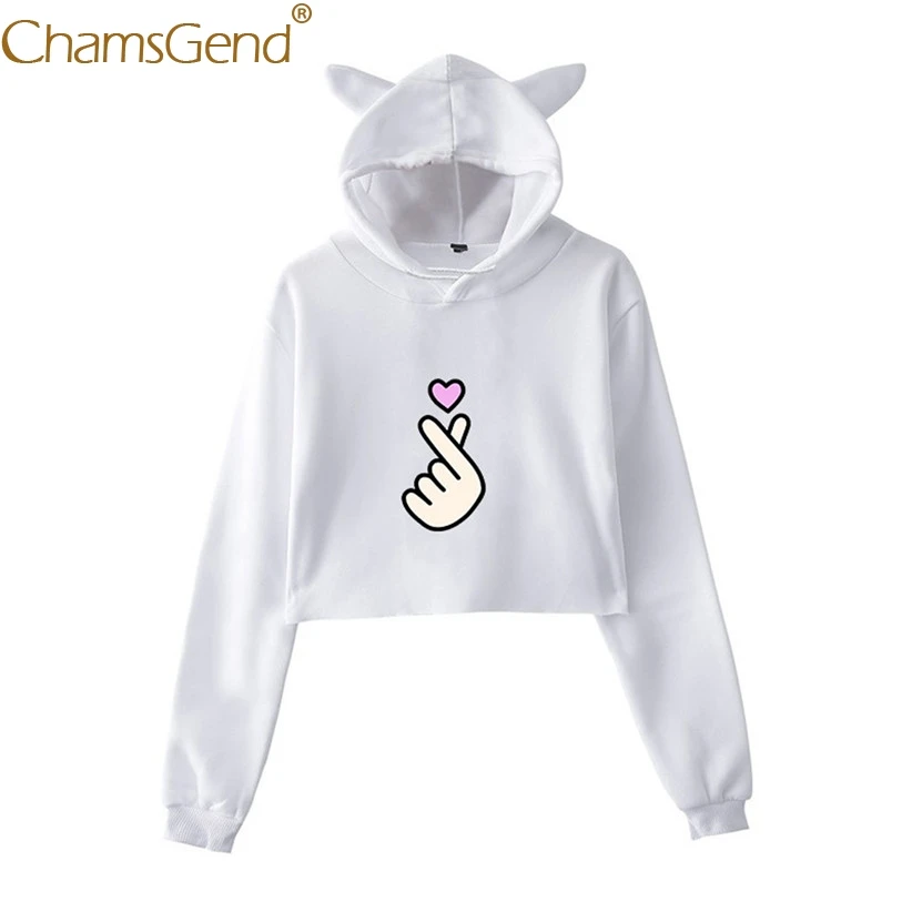 love gesture print crop hoodie