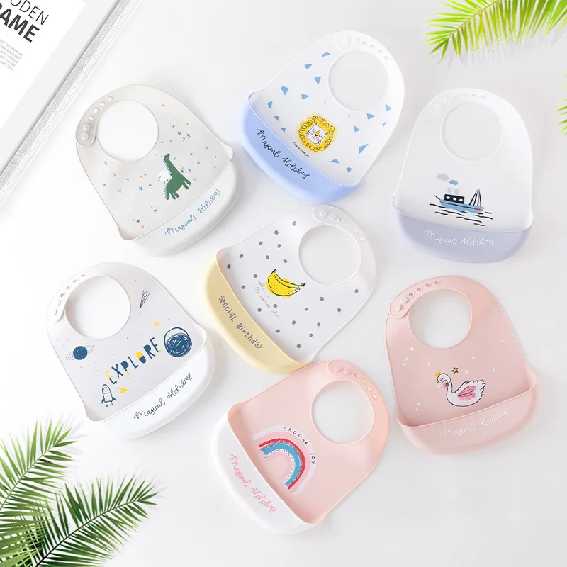 

Baby Bibs Waterproof Silicone Feeding Baby Saliva Towel Newborn Cartoon Aprons Babies Bibs Adjustable Different Styles Of Bibs