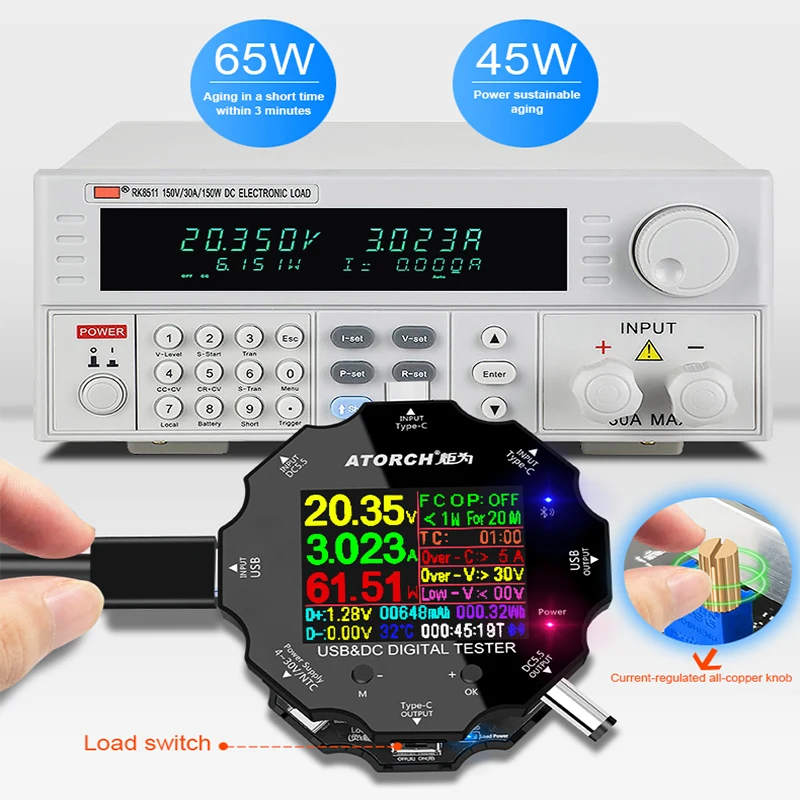 Baratos Comprobador de batería de aplicación de Color carga electrónica Indicador de monitor de 18650 Capacidad carga de descarga medidor usb cc 12v fuente de alimentación