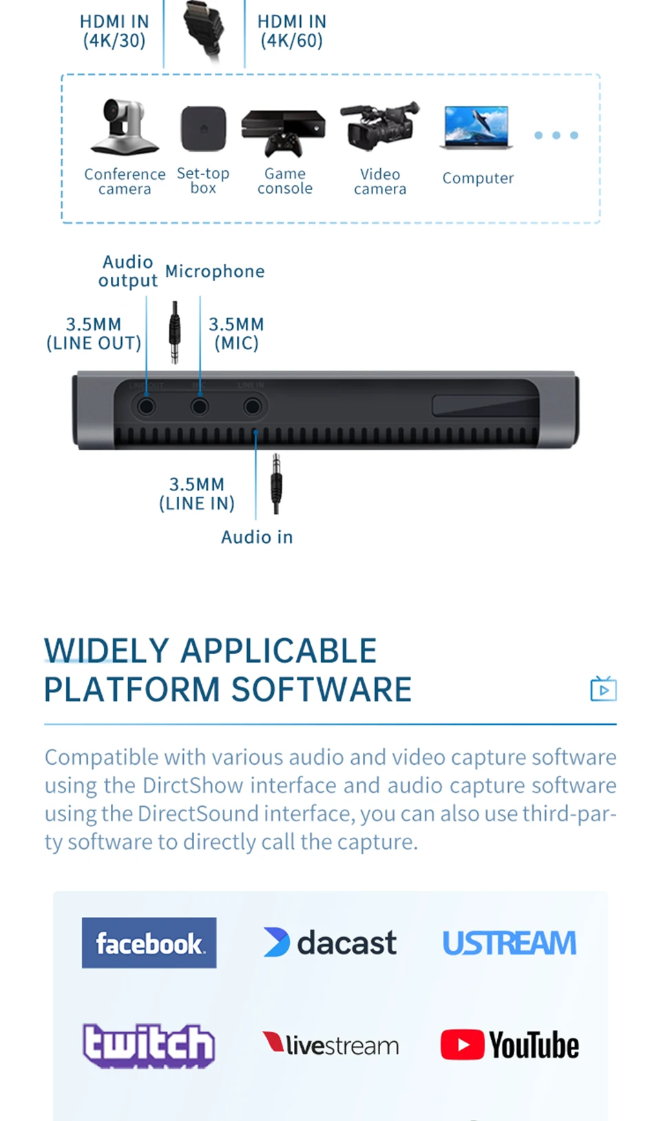 Switchable OBS Vmix Zoom Game Streaming Live Broadcaset USB3.0 1080p 144FPS HDMI