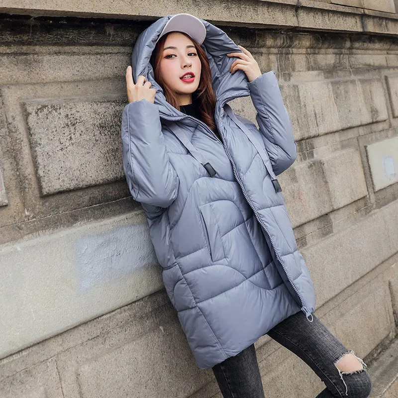 Шикарное длинное женское зимнее пуховое пальто с капюшоном большого размера