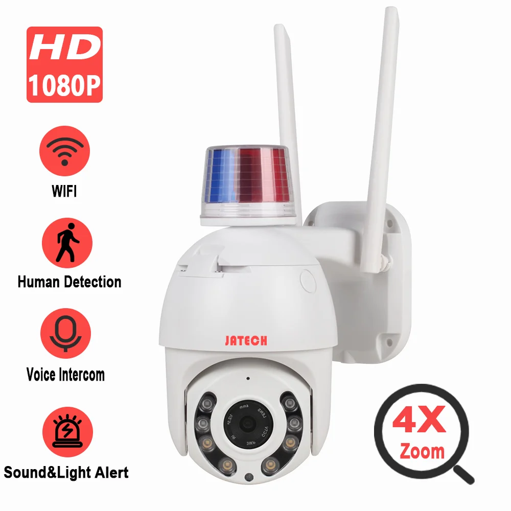 

JATECH 2MP 1080P 4X WIFI IP PTZ Security Dome Camera With Alarm Lamp Support Intercom AI Human Detect Onvif P2P IP66 Wateroroof