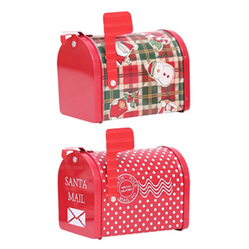 Christmas Candy Box Red Mailbox Craft Iron Storage Case New Year Child