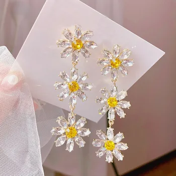 

NPKDS Korean Elegant Yellow Crystal Flower Petal Tassel Drop Earrings For Women Students Fashion Party Pendientes Jewelry