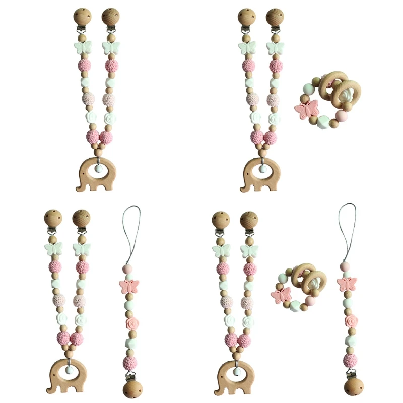 

Baby Pram Pendant Rattle Pacifier Chain Clip Bracelet Infants Wooden Teether Toy