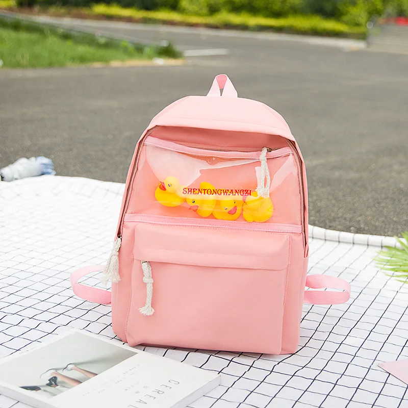 2Pink Женский рюкзак, новинка, хит, модный, женский, на каждый день, прозрачный, с мультяшными утками, холщовые рюкзаки, для студентов, школьников, сумки через плечо - Цвет: 2Pink