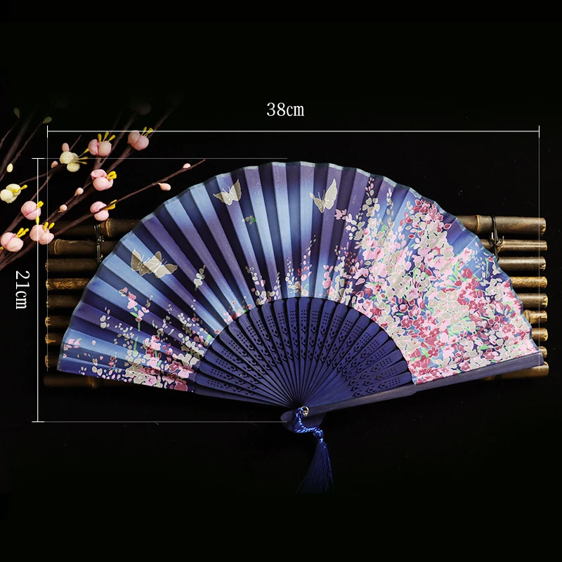 Chinese Style Fan Pattern Folding Dance Wedding Party Lace Silk Folding Hand Held Flower Fan Women Photo Prop Tool Art Craft