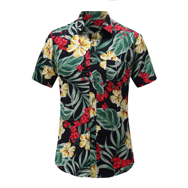 Мужские рубашки с коротким рукавом Мужская s рубашка Пляжная тропическая Мужская гавайская рубашка с модным принтом Платье рубашка, хлопчатобумажная рубашка ткань gentel