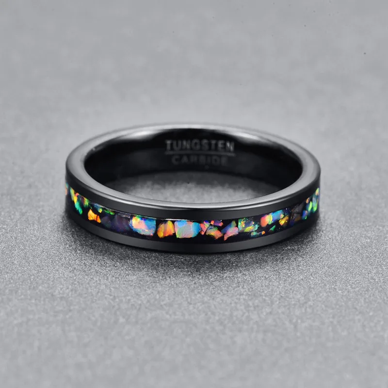 Personality Men' s Tungsten carbide Finger Rings in Black Inlaid Opal Ring Size 7-12 Vintage Jewelry Gift Handmade Rings 6