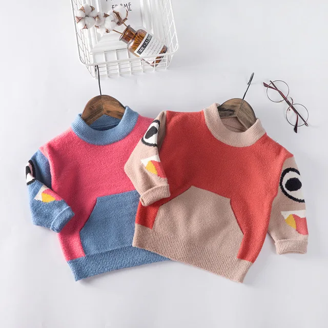 

Autumn Winter Knitted Cardigan Kids Children Baby Boys Girls Sweater Print Long Sleeve Patchwork Cartoon Big Eyes Clothes