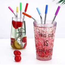 10 комплектов многоразовая нержавеющая сталь Питьевая металлическая соломинка с бесплатным чистящей щеткой