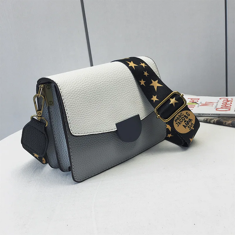 

New Bag WOMEN'S Bag New Style 2019 Chic Shoulder Bag Versatile Wide-Strap Shoulder Bag Fashion Western Style Square Sling Bag