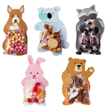 

Cookie Packaging Cute Candy Rabbit Bear Fox Cartoon Plastic Bags For Biscuits Snack Baking Package With Card Head