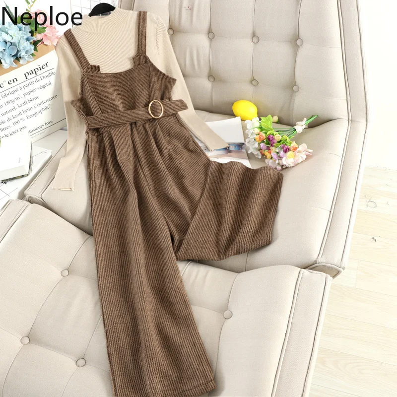 Трикотажный Свитер Neploe с высокой горловиной и талией широкие брюки поясом