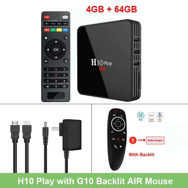 H10 Play tv Box Android 9,0 4 ГБ 32 ГБ 64 Гб Smart tv BOX Allwinner H6 четырехъядерный 6K HDR 2,4 ГГц Wifi Google плеер телеприставка - Цвет: 4GB 64GB G10