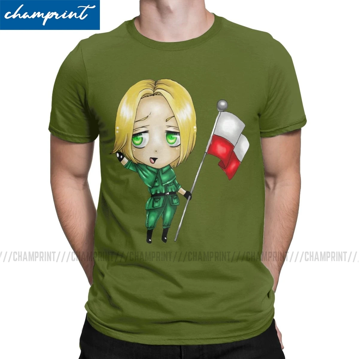 Vintage Chibi Poland T-Shirt Men Cotton T Shirt Axis Powers Hetalia Anime APH World Short Sleeve Tee Plus Size Clothes | Мужская одежда