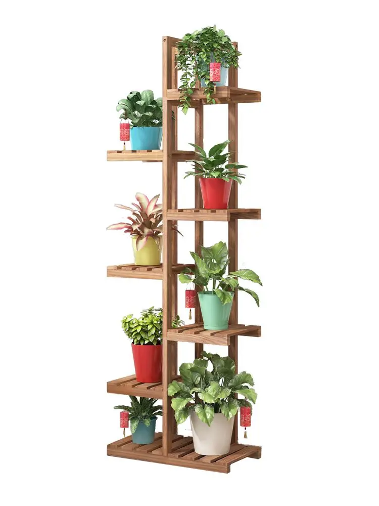 Floor Type Simple Flower Pot Rack Wooden Balcony Sitting Room Simple Flower Pot Rack Wooden Balcony
