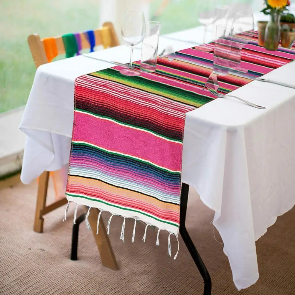 35*210cm Mexican Style Rainbow Striped Table Runner Rustic Wedding