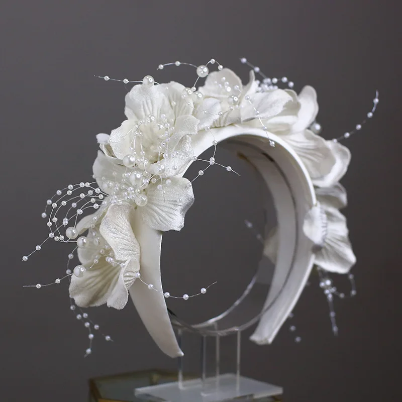 French White Flower Hairband women elegant tiara wedding bride hair Accessories