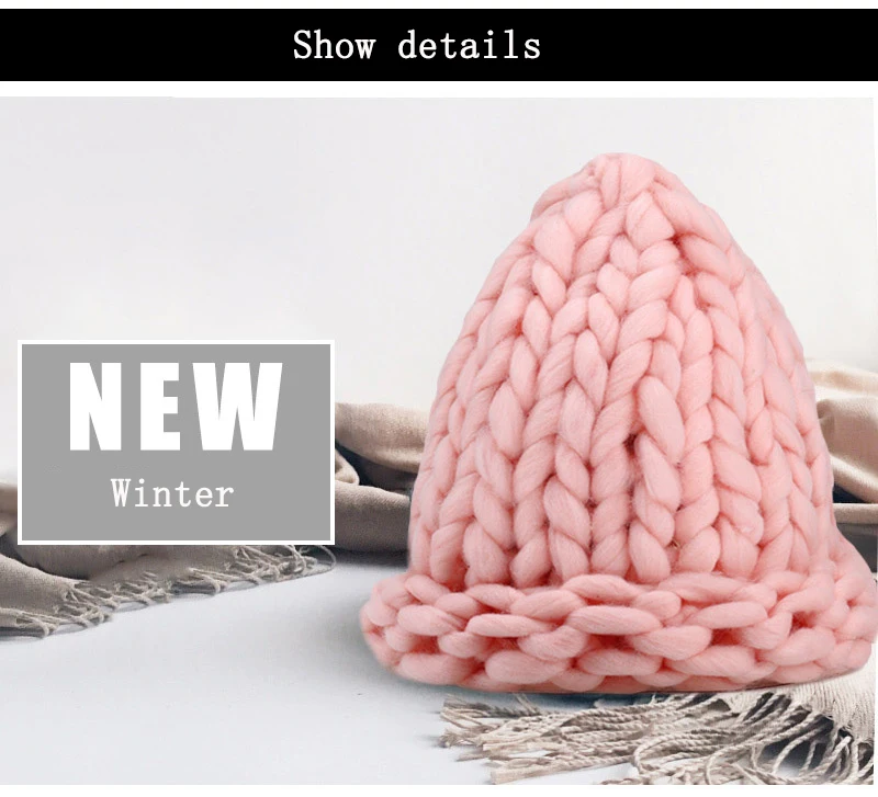 Women Winter Warm knit hat New manual Coarse wool Weaving fashion crimping outdoor Ski Skullies Beanies cap Female Z184
