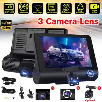

Dash Cam Car DVR Vehicle Camera Dual Lens 3 Lens Loop Recording Vedio Recorder With Rearview 1080P Night Vision G-Sensor