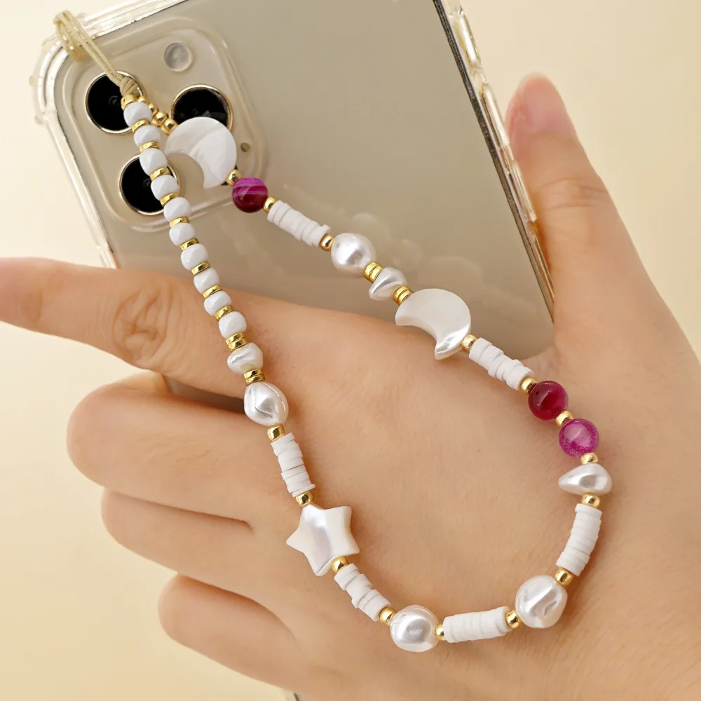 Unique Star Moon Phone Case Chain For Women Cute Pearls Beaded Mobile Strap Charm Telephone Anti-Lost Lanyard Jewelry Gift |