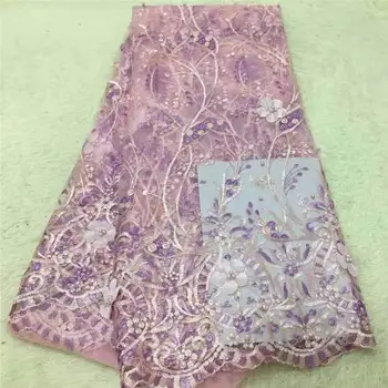 

2019 High Quality African Lace Fabric Organza French Net Embroidery Sequins Tulle Lace Fabric For Nigerian Party Dress XX2489B-4