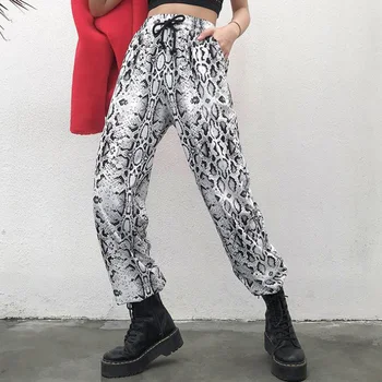 

Womans Summer Pants 2020 Vintage Black Snake Printed Harem Pants Joggers Casual Sweatpants Women Punk Trackpant Hip Hop Trousers