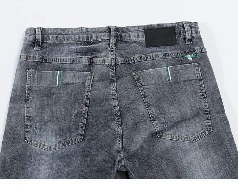 KSTUN Ripped Jeans for Men Denim Shorts Grey Stretch Slim Fit Mens Jeans Distroyed Rip Biker Jeans