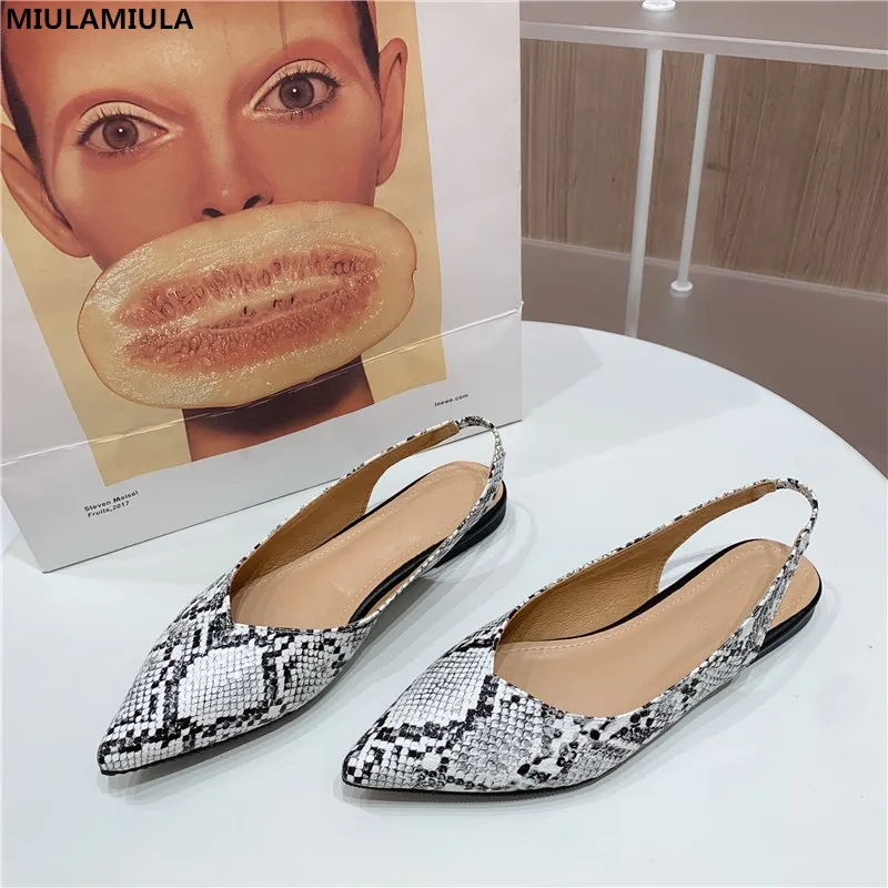 

MIULAMIULA Brand Designers 2020 Spring New Luxury Snake Leopard Flat Sandals Back Strap Shallow Comfort Bottom Women Shoes 35-40