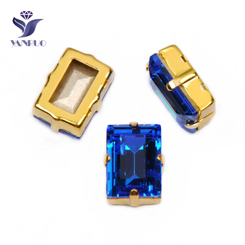 Sapphire YANRUO, 4527, Ступенчатая огранка, кристаллы для шитья, Необычные камни, стразы, блестящие камни, заостренные сзади, стеклянные стразы, аксессуары для одежды - Цвет: Sapphire