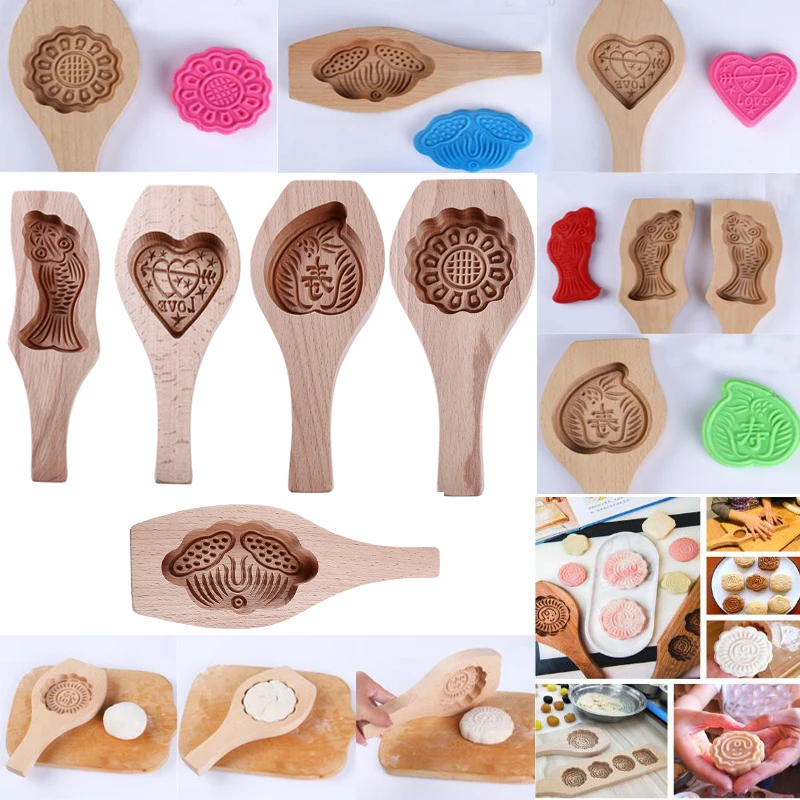 

1 Pcs Wooden Mooncake Baking Mold Cookies Mold DIY 3D Flower Fondant Mooncake Tools Cake Pastry Mandoo Mold Kitchen Gadget