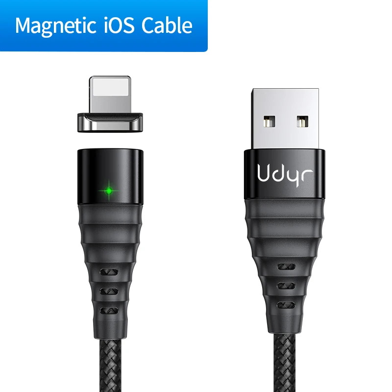 Udyr Магнитный кабель для зарядки Micro usb type C для iPhone кабель для освещения 3A провод для быстрого заряда type-C Магнитный кабель для зарядки телефона - Цвет: Black IOS Cable