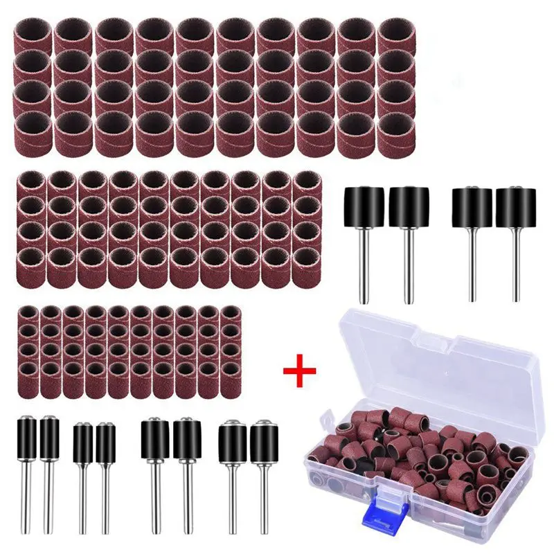 

New 132 Pieces Drum Sander Set with Free Box Including 120 Pieces Nail Sanding Band Sleeves and 12 Pieces Drum Mandrels for Drem