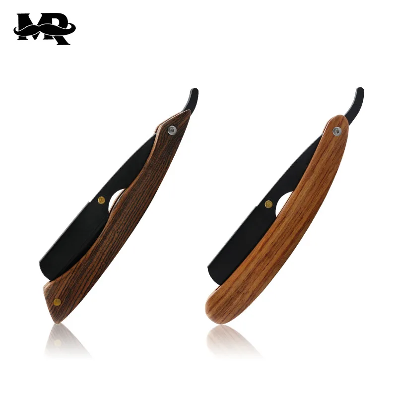 Men s Blade Stainless Steel Knife Holder Vintage Wooden Handle Folding Razor Barber Shop Razor Shaving 5