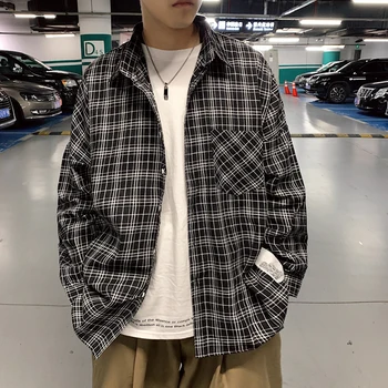 

Autumn New Plaid Shirt Men Fashion Retro Washed Casual Shirt Man Streetwear Wild Loose Long-sleeved Shirt Male Clothes M-2XL