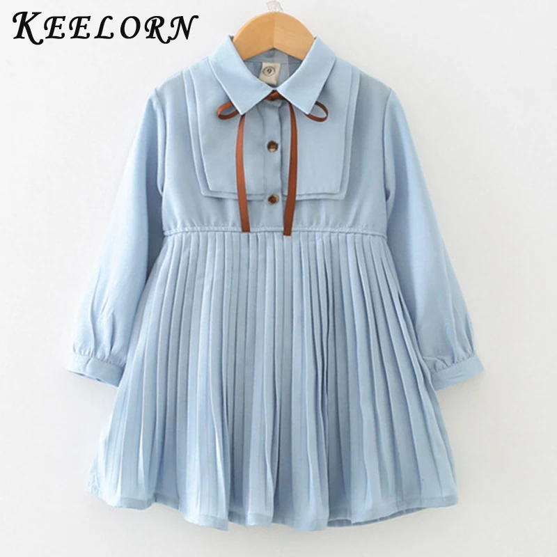 Keelorn/платья для девочек новое Брендовое весеннее платье принцессы мягкое шифоновое платье в консервативном стиле для девочек детская одежда с длинными рукавами и бантом для От 3 до 7 лет