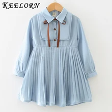 Keelorn/платья для девочек новое Брендовое весеннее платье принцессы мягкое шифоновое платье в консервативном стиле для девочек детская одежда с длинными рукавами и бантом для От 3 до 7 лет