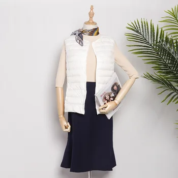 

Sleeveless Women Down Jacket Solid Colour Lightweight Duck Down Winter Warm Overcoat Normal Length Outwear Big Size 3XL