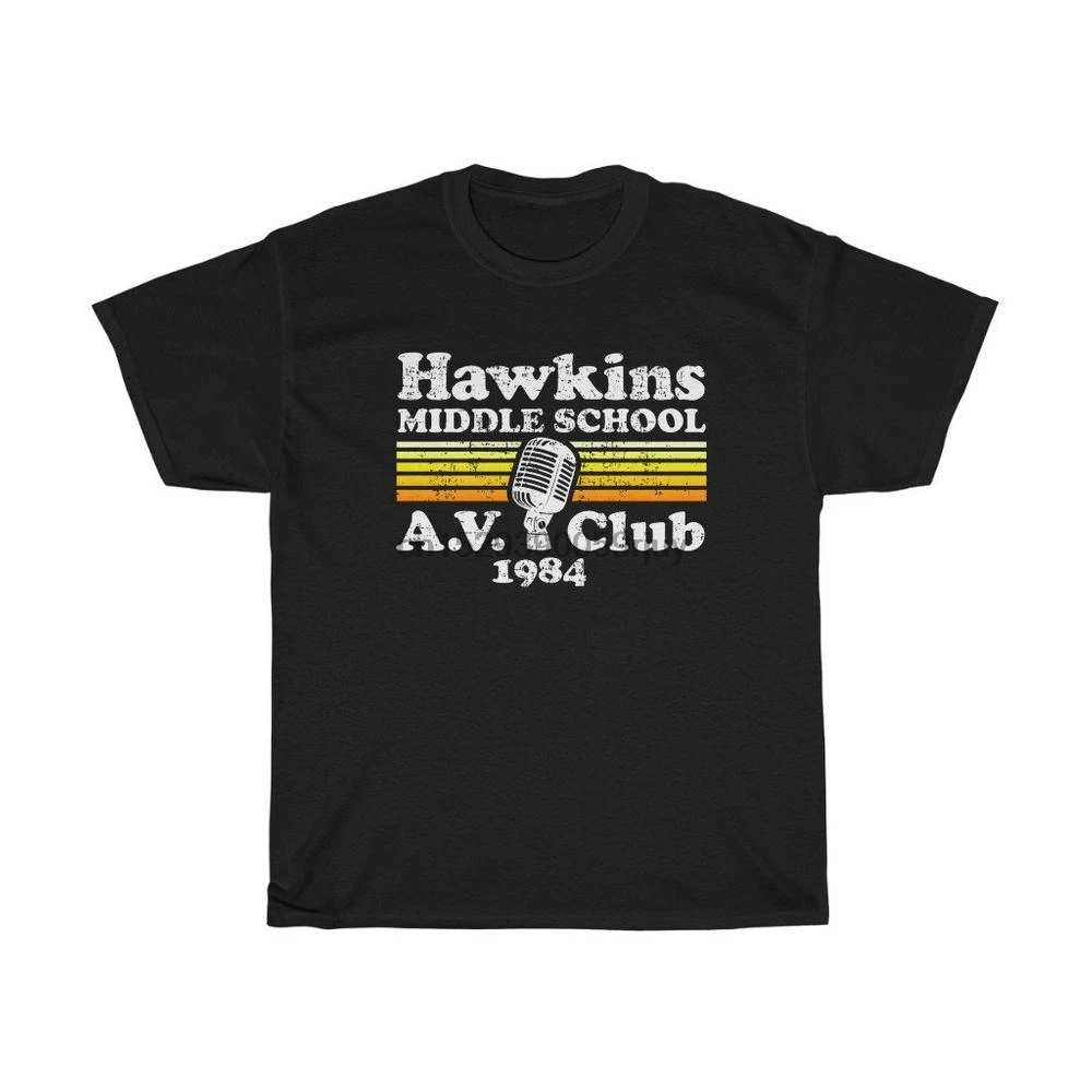 Ретро Hawkins Middle School а 1984 футболка одежда из плотного хлопка футболки | Мужская
