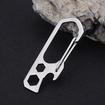 

EDC Stainless Steel Hook Outer Hex Key Multifunctional Keyring Bottle Opener Climbing Carabiner Outdoor Buckle Camping Keychain