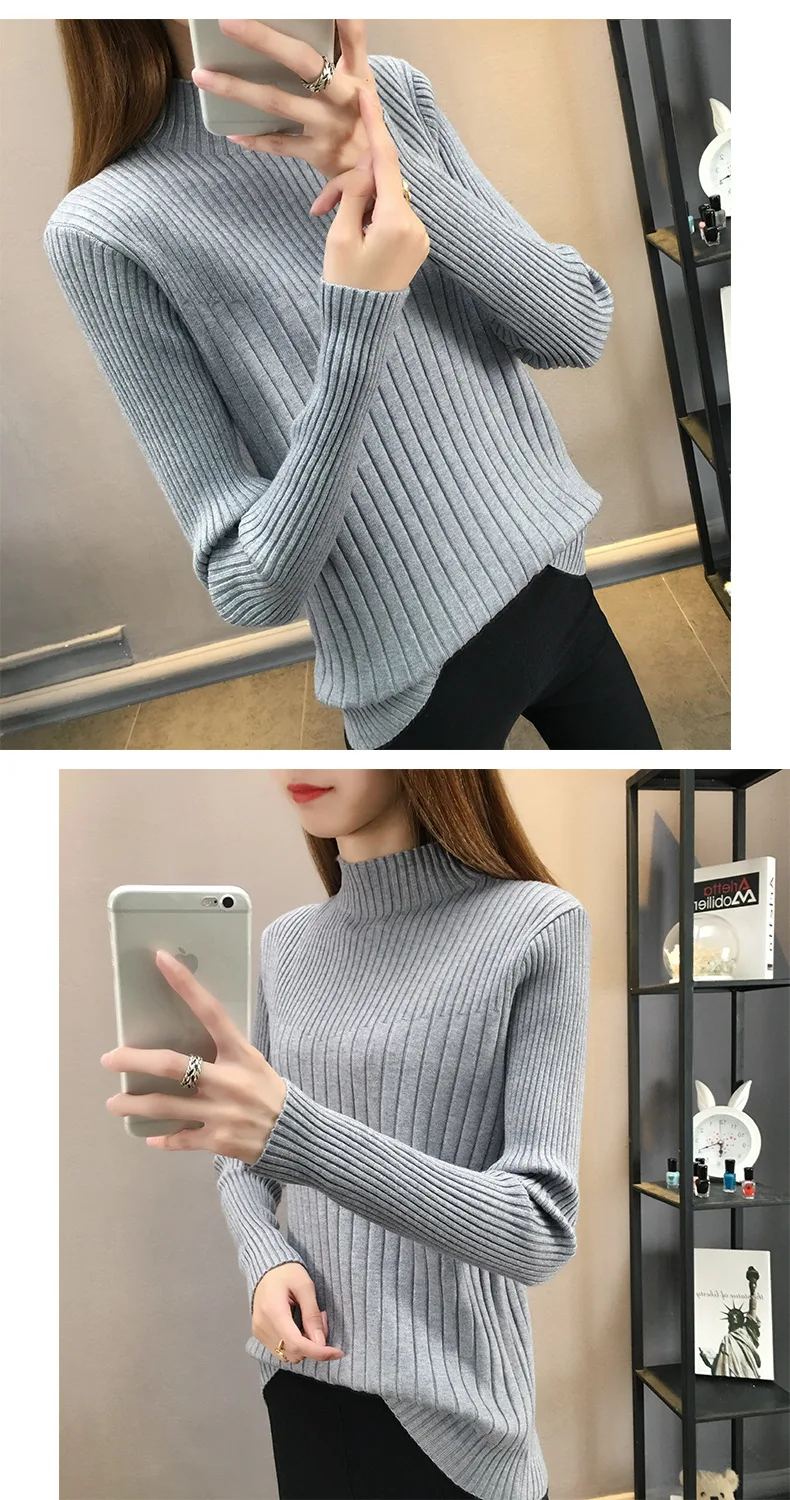 Осенний женский Мягкий тонкий свитер с высоким воротом женский корейский облегающий Повседневный вязаный в рубчик джемпер одежда NS9100