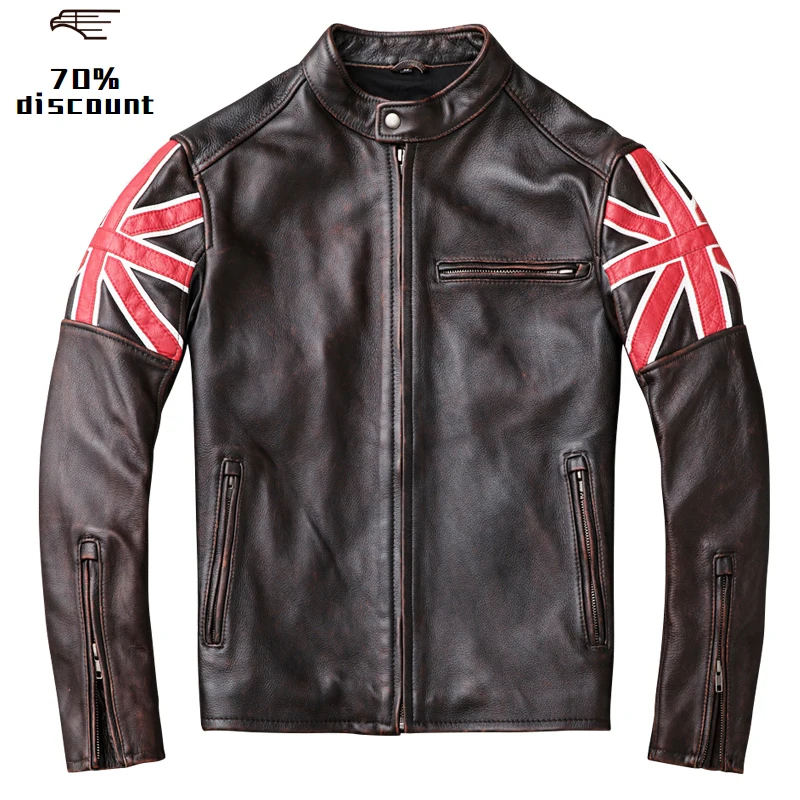 

2020 Vintage Brown Men Slim Fit Biker's Leather Jacket Plus Size XXXXL Genuine Cowhide American Motorcycle Coat FREE SHIPPING